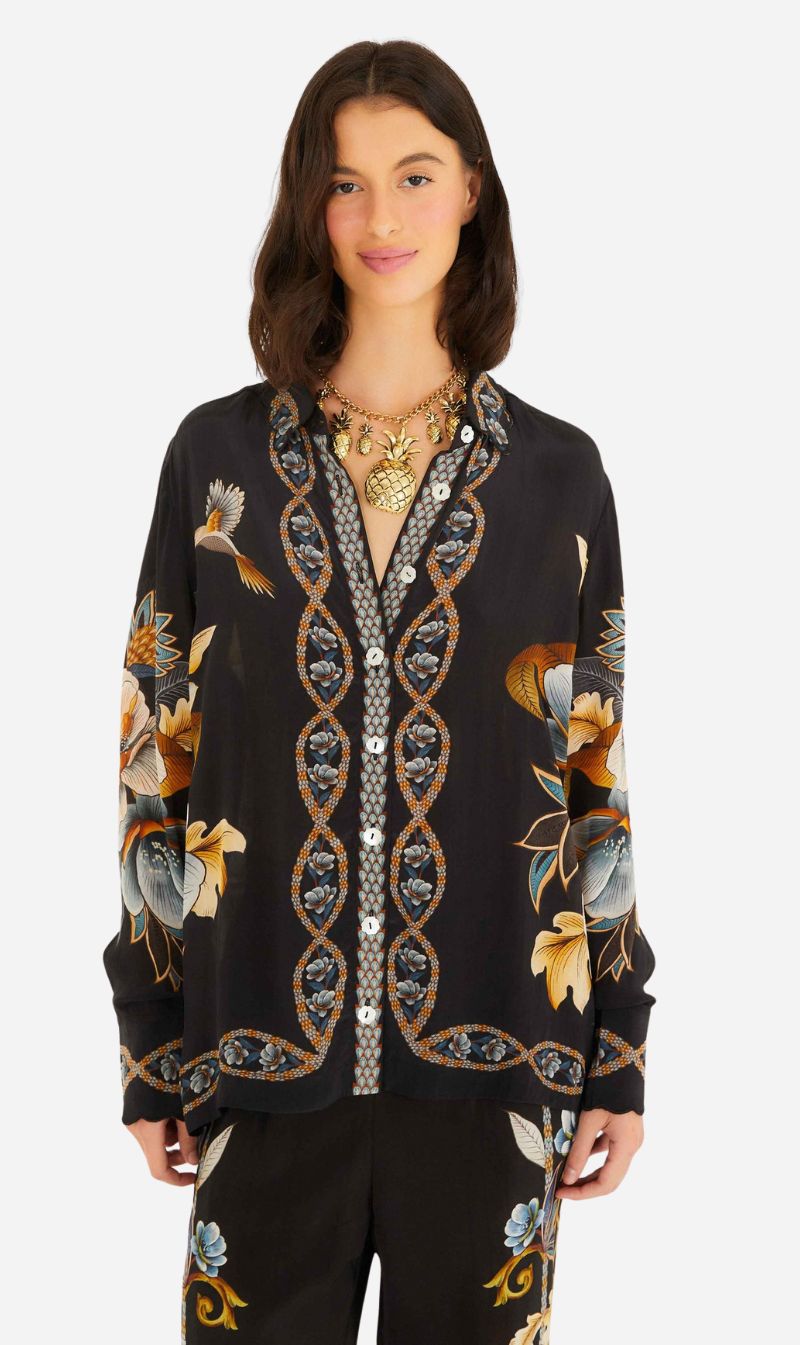 Farm Rio | Pajama Shirt - Snake Floral Black