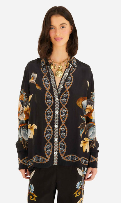 Farm Rio | Pajama Shirt - Snake Floral Black