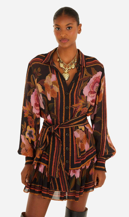 Farm Rio | Mini Dress - Chenille Flower Black