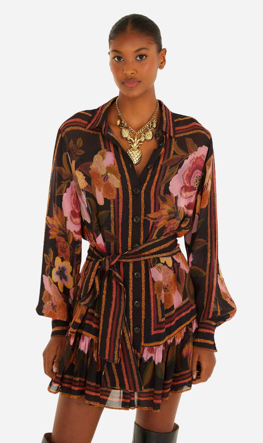 Farm Rio | Mini Dress - Chenille Flower Black