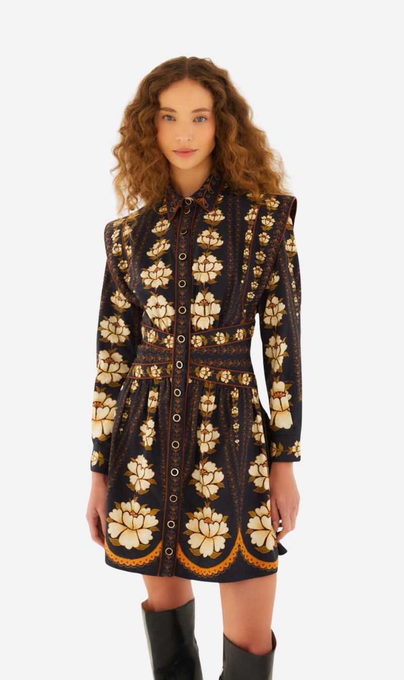 Farm Rio | Mini Dress Embroidered Flowers - Black