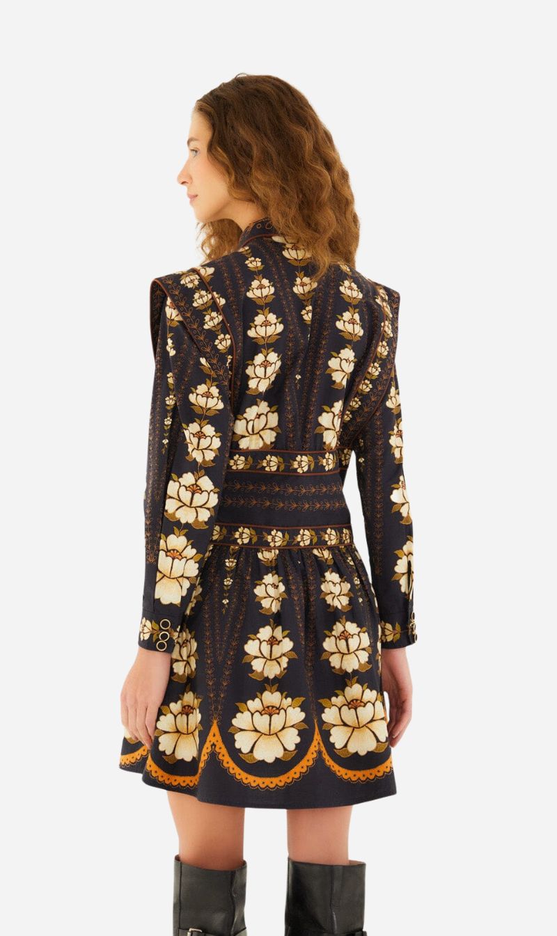Farm Rio | Mini Dress Embroidered Flowers - Black