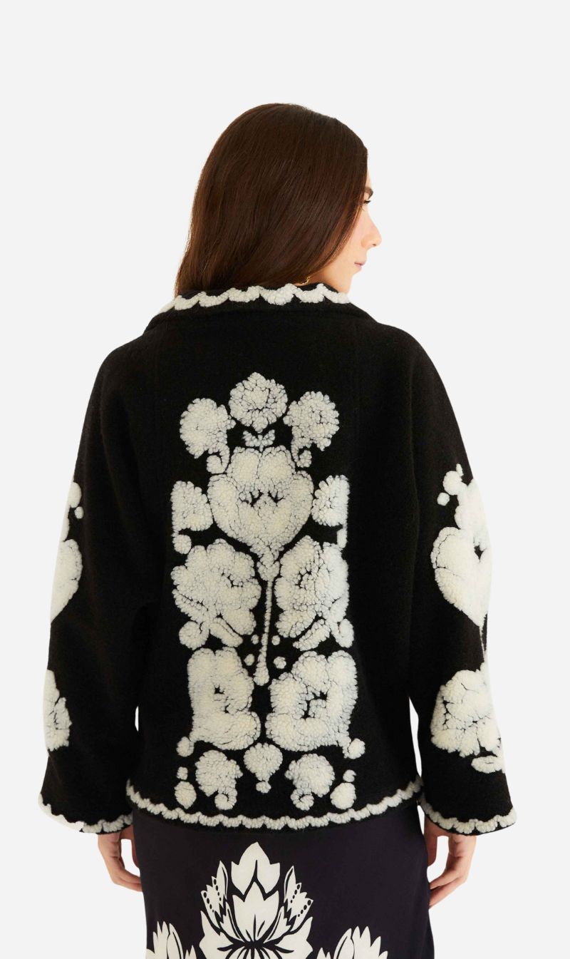 Farm Rio | Fleece Coat - Floral Arabesque Cream