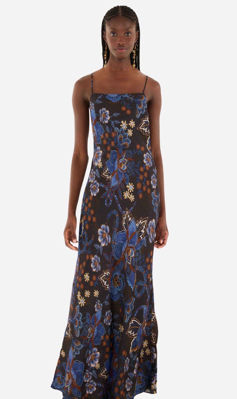 Farm Rio | Black Slip Maxi Dress - Snakes Bouquet