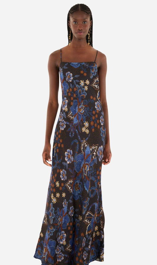 Farm Rio | Black Slip Maxi Dress - Snakes Bouquet