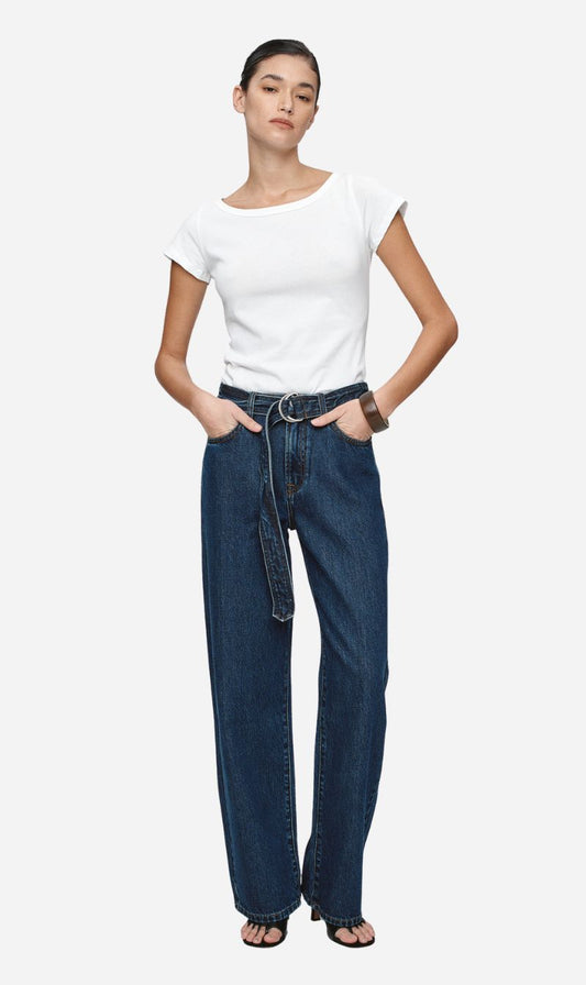 Marle | Belted Wide Leg Jean - Classic Blue