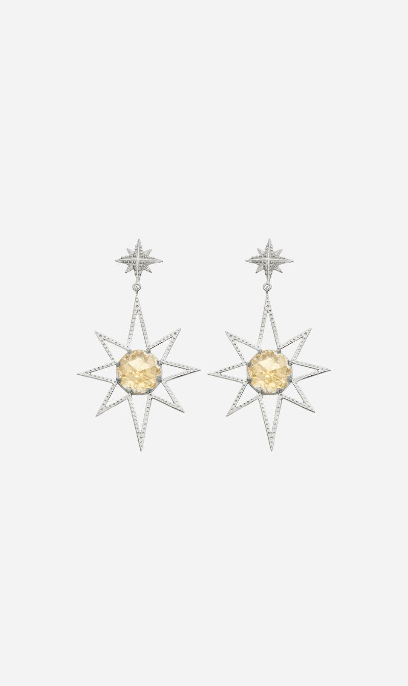 Zoe & Morgan | Sunburst Earrings - Silver/Lemon Quartz
