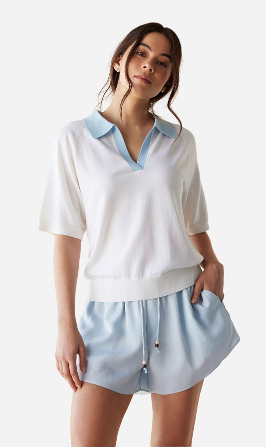 Dear Dylan | Merino Palmer Polo - Ivory/Azul