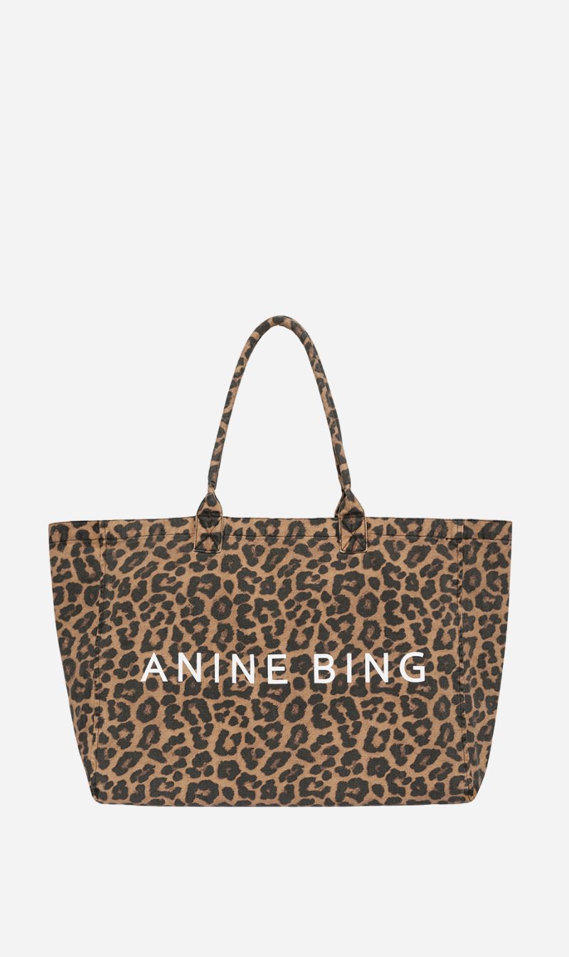 Anine Bing | Leo Canvas Tote - Black & Brown Leopard