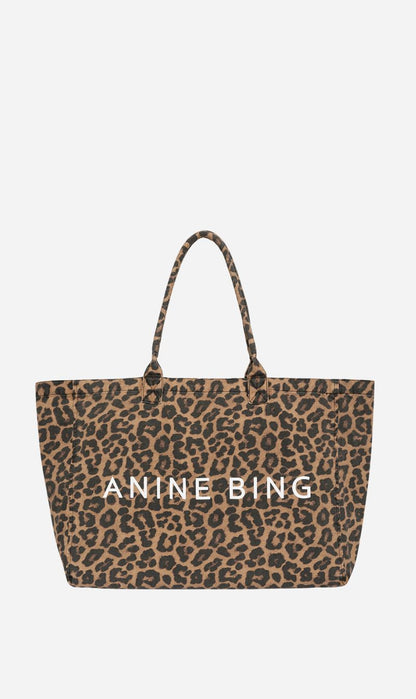 Anine Bing | Leo Canvas Tote - Black & Brown Leopard