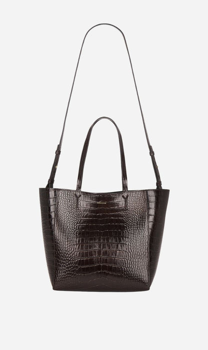 Anine Bing | Small Elly Tote - Dark Brown Embossed