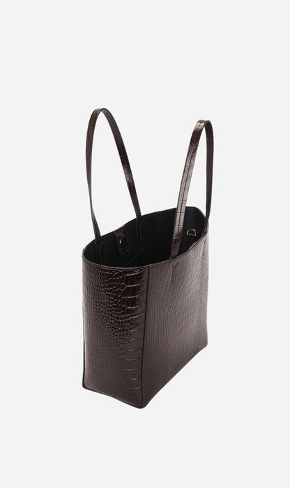 Anine Bing | Small Elly Tote - Dark Brown Embossed