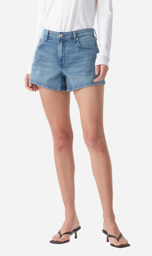 Outland Denim | Ebony High Flare Short - Marina Mid Blue