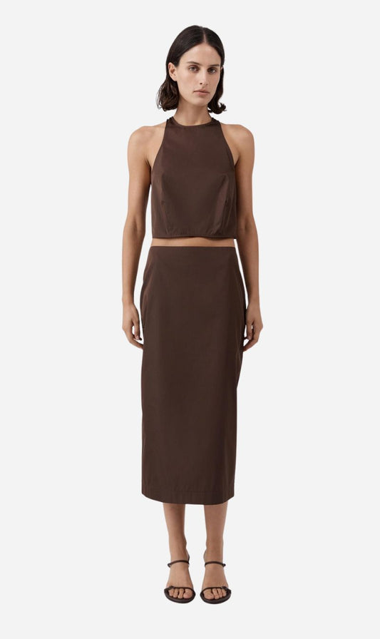 St Agni | Paper Taffeta Column Skirt - Mocha