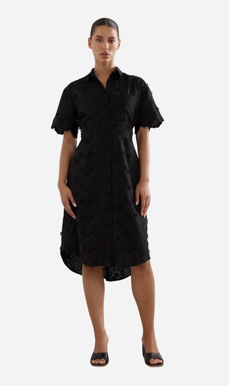 Caitlin Crisp | Mackenzie Shirt Dress - Black Broderie