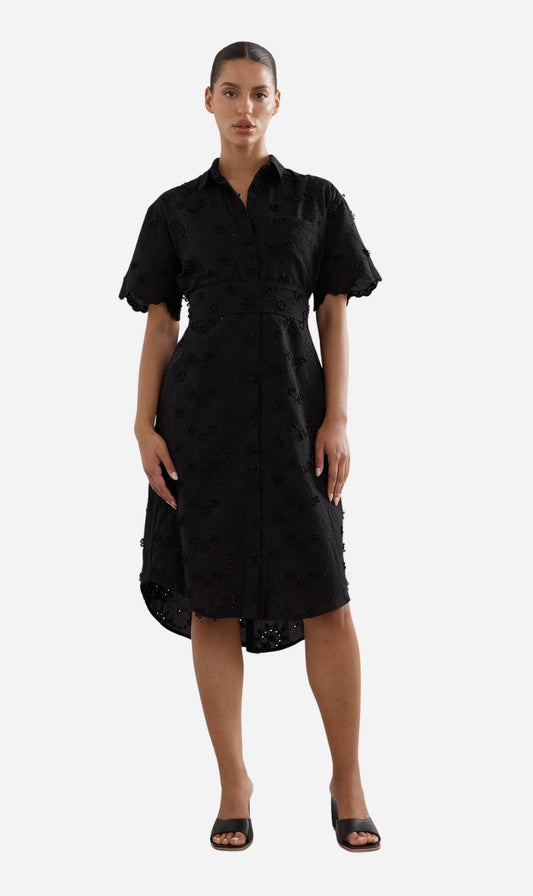 Caitlin Crisp | Mackenzie Shirt Dress - Black Broderie