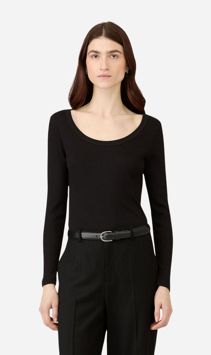 Sunspel | Rib Long Sleeve Scoop Neck - Black