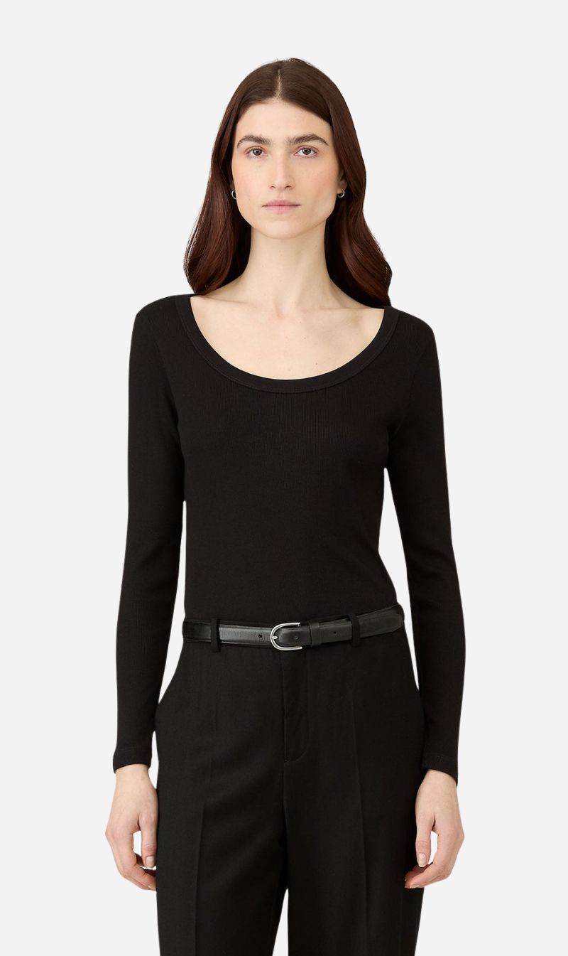Sunspel | Rib Long Sleeve T.Shirt - Black