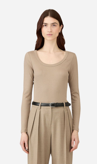 Sunspel | Rib Long Sleeve Scoop Neck - Mink