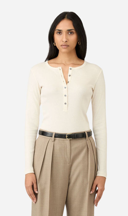 Sunspel | Rib Long Sleeve Henley - Ecru