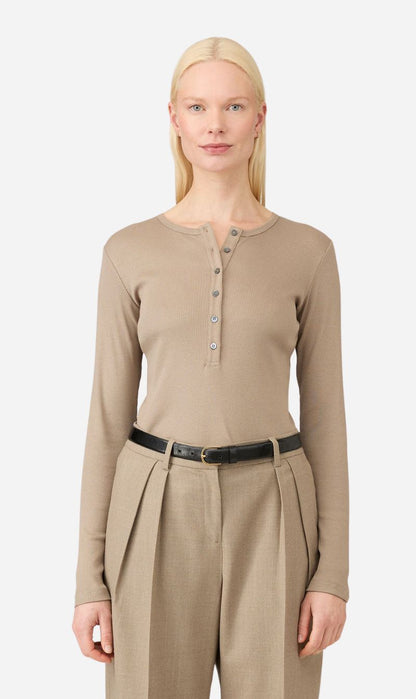 Sunspel | Rib Long Sleeve Henley - Mink