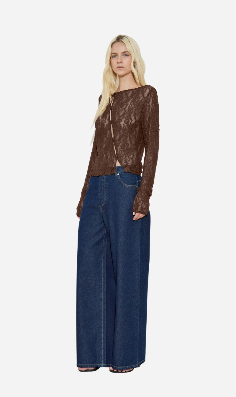 Maison Essentiele | Asymemetric Lace Top - Chocolate