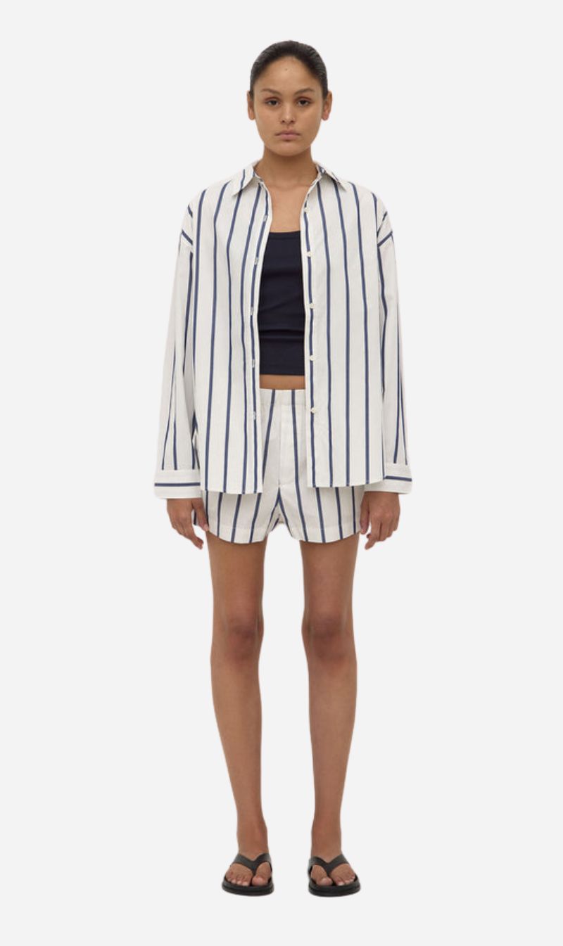 Assembly Label | Nara Stripe Ls Shirt - White/True Navy