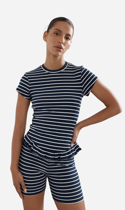 Caitlin Crisp | Frilly Baby Tee - Navy Stripe