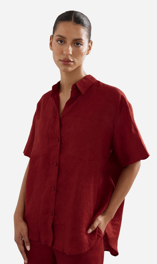 Caitlin Crisp | Crisp Shirt - Maroon Linen
