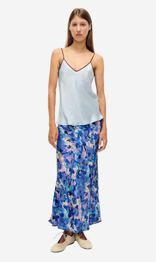 Silk Laundry | Long Bias Cut Skirt - Cornflower Floral