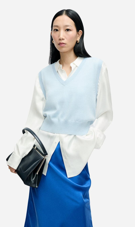 Silk Laundry | Wool V Neck Sweater Vest - Cornflower