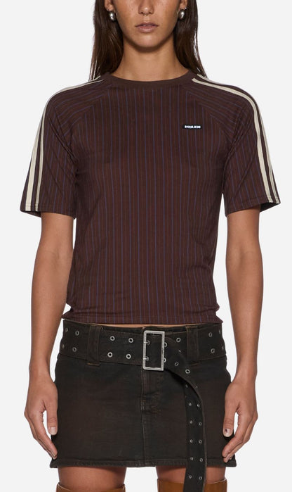 Ksubi | Porter Short Sleeve Top - Chocolate Pin Stripe