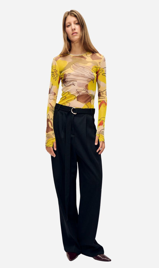 Silk Laundry | Mesh Long Sleeve Top - Sunflower Floral