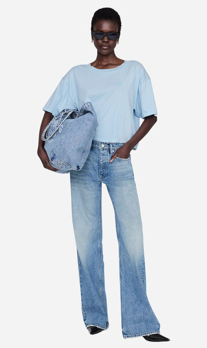 Anine Bing | Johnny Cropped Tee Framed Monogram - Pale Blue