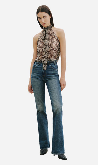 Nili Lotan | Alla Halterneck Top - Stone/Brown Snake