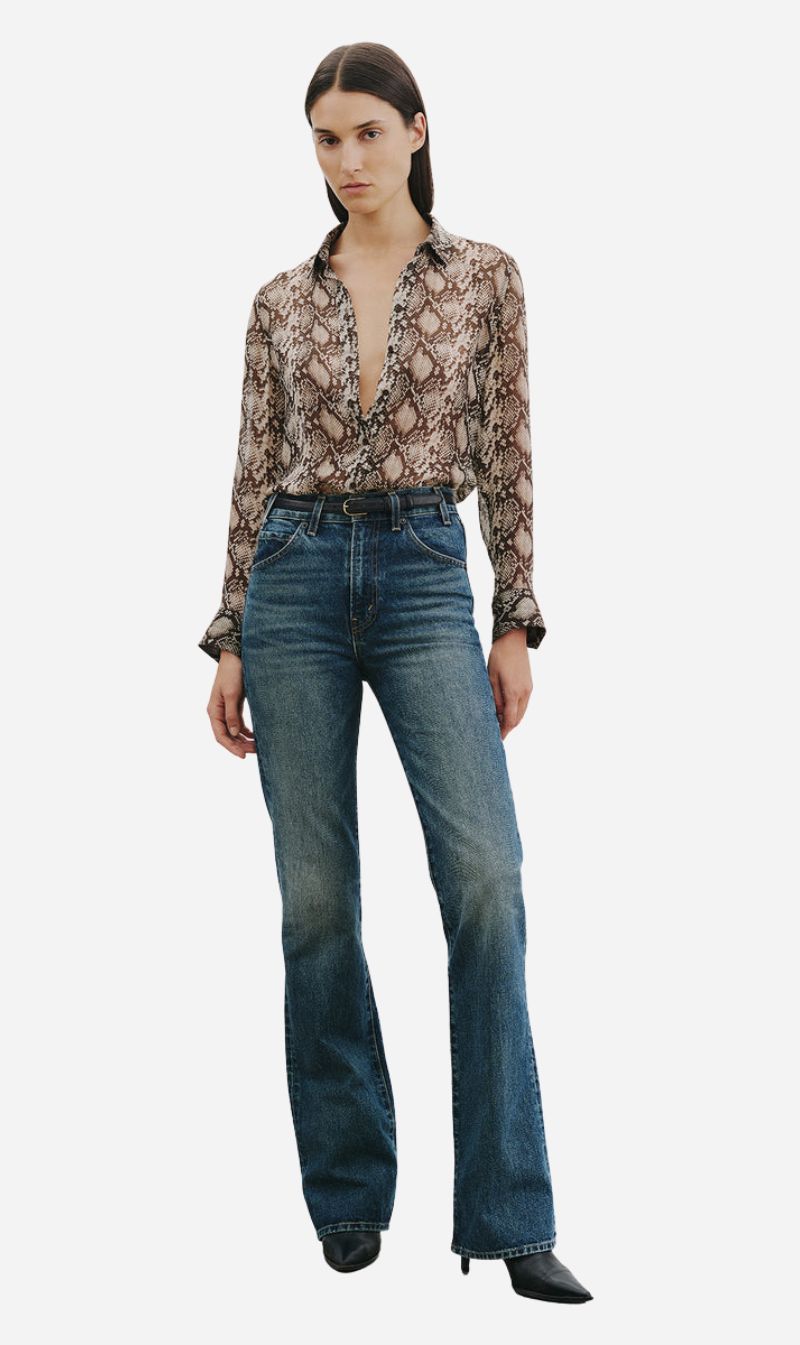 Nili Lotan | Gaia Slim Shirt - Stone/Brown Snake