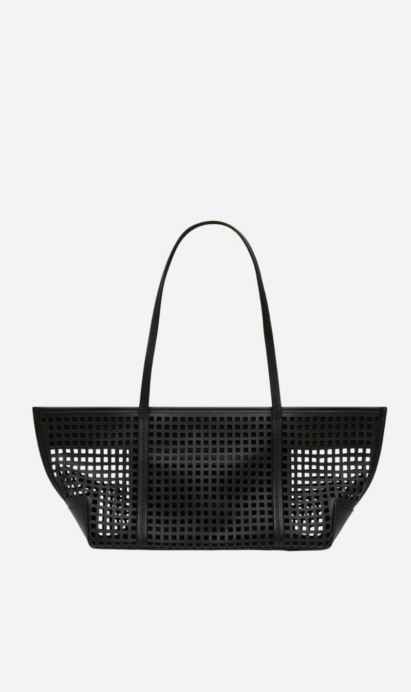 St Agni | Perforated Slim Bateau Tote - Black