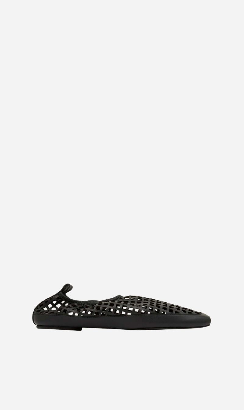 St Agni | Perforated Square Toe Flat - Black