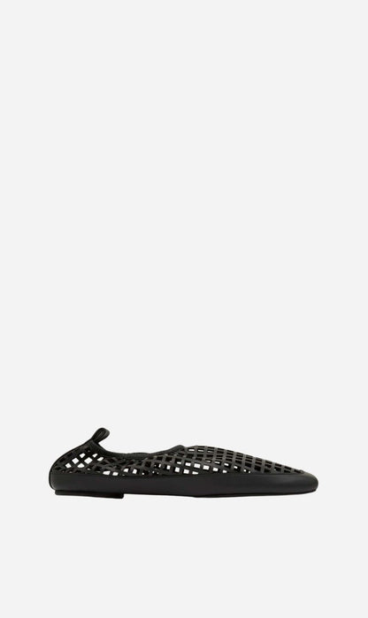 St Agni | Perforated Square Toe Flat - Black
