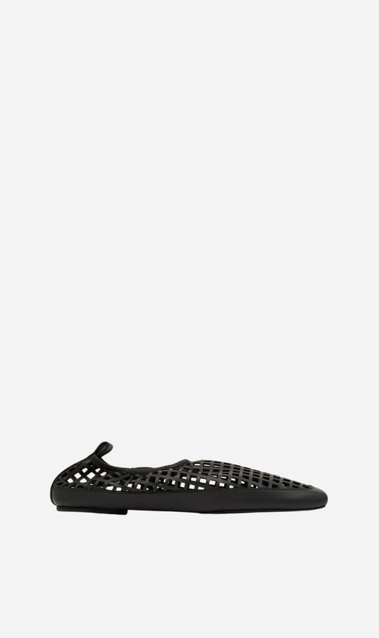St Agni | Perforated Square Toe Flat - Black