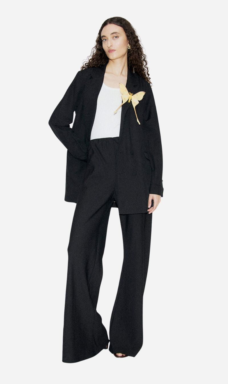 Silk Laundry | Wool Silk Wide Leg Bias Cut Pants - Black