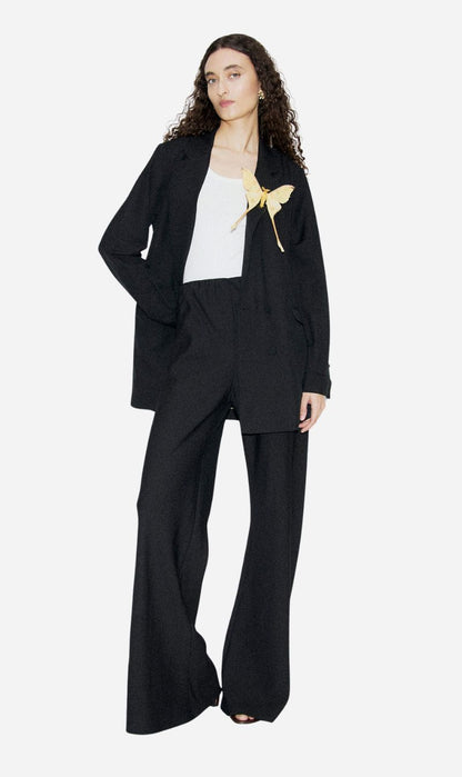 Silk Laundry | Wool Silk Wide Leg Bias Cut Pants - Black