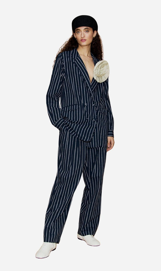 Silk Laundry | Cotton Slouch Pants - Egret Stripe