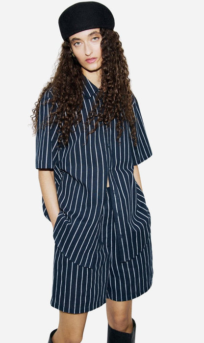 Silk Laundry | Cotton Boxer Short - Egret Stripe