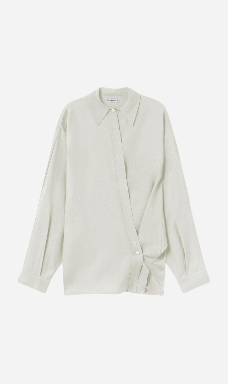 Silk Laundry | Wool Silk Cross Over Shirt - Off White