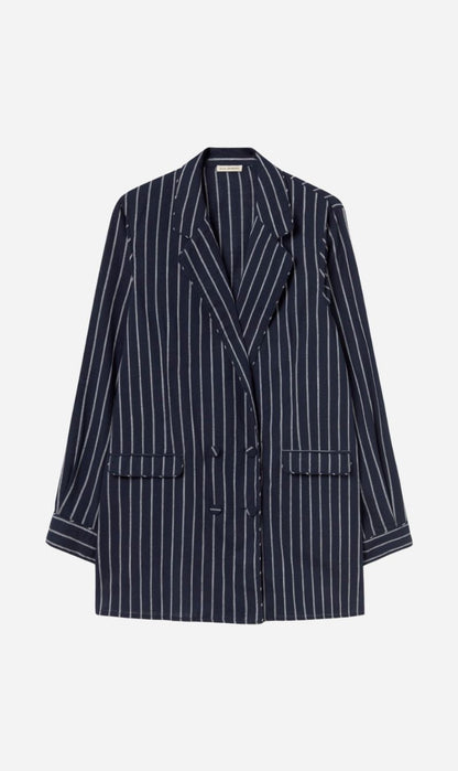 Silk Laundry | Cotton Relaxed Blazer - Egret Stripe