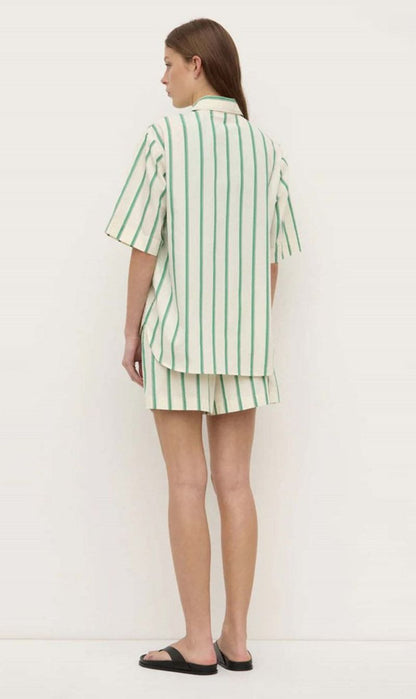 Assembly Label | Agnes Stripe Short Sleeve Shirt - Butter/Bright Green