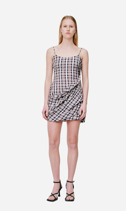 Wynn Hamlyn | Rowan Twist Mini Dress - Navy/White Check