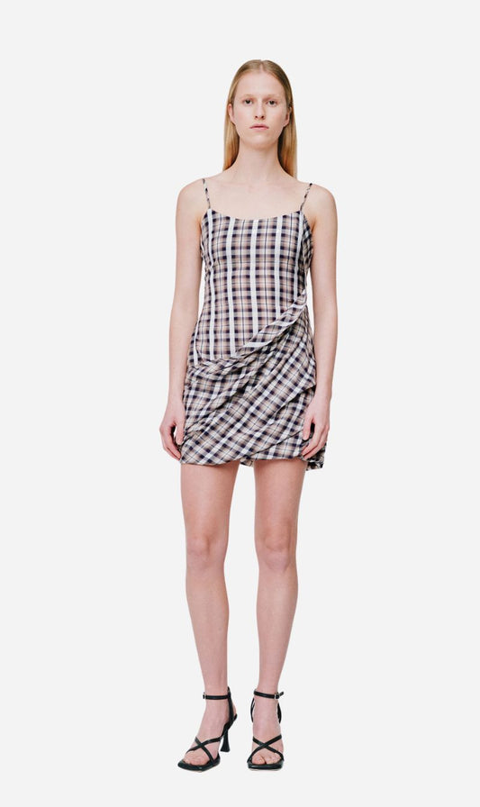 Wynn Hamlyn | Rowan Twist Mini Dress - Navy/White Check