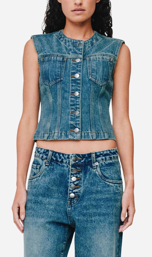 Wynn Hamlyn | Molly Denim Top - Mid Dirty Wash